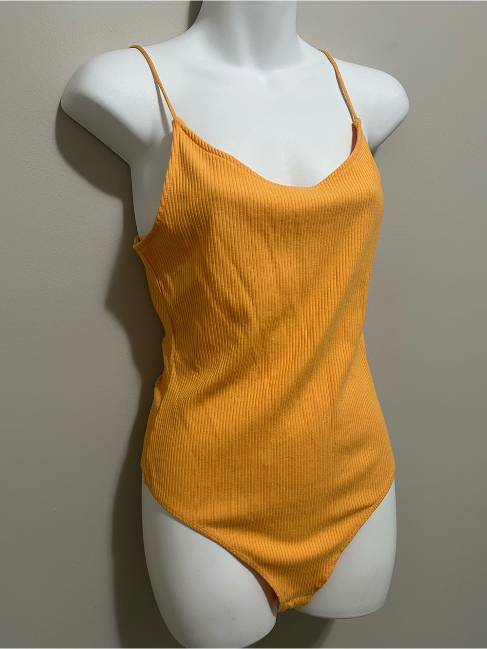 NWT H&M Ribbed Spaghetti-Strap Bodysuit Warm Yellow-Orange
